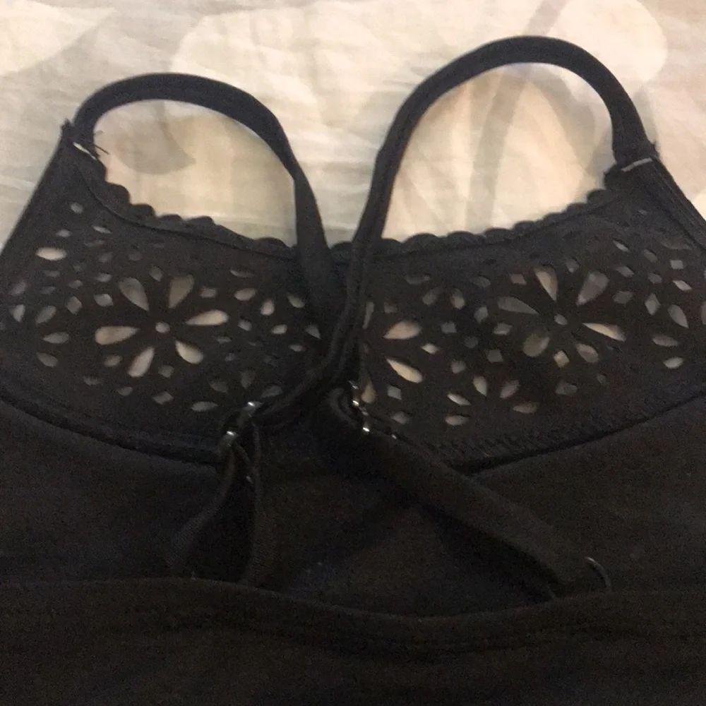 JUSTICE Girl's Laser Cut High Neck Bikini Swim 12 BLACK - Picture 7 of 8